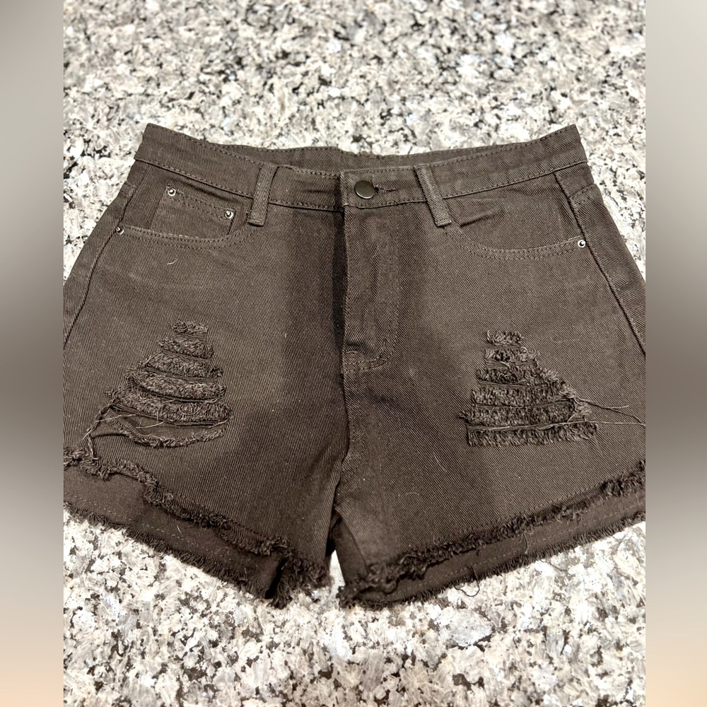 NWOT- Black Mid Rise Distressed Shorts- Size M